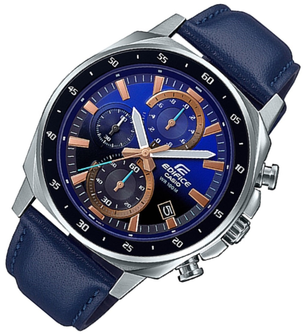 Casio Edifice EFV-600L-2A Chronograph Leather Strap Watch For Men-Watch Portal Philippines