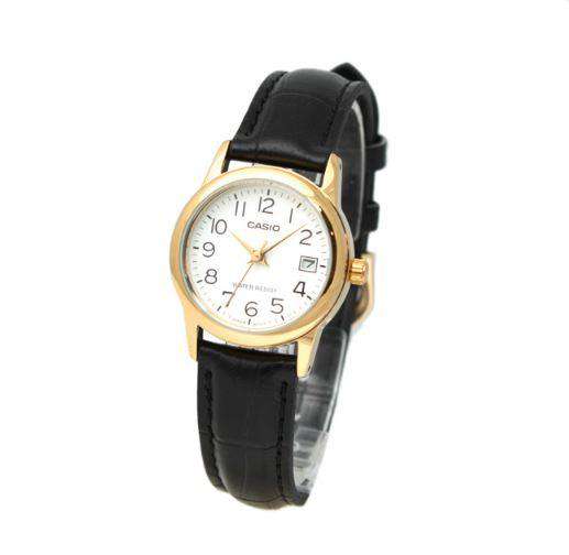 Casio LTP-V002GL-7B2 Black Leather Strap Watch for Women-Watch Portal Philippines