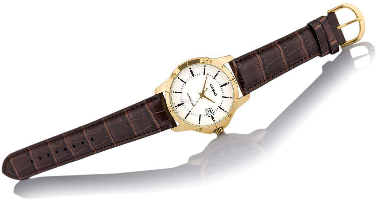 Casio LTP V004GL 7A Brown Leather Strap Watch for Women