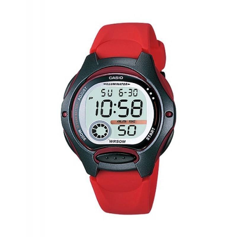 Casio LW 200 4A Red Black Resin Strap Watch for Women