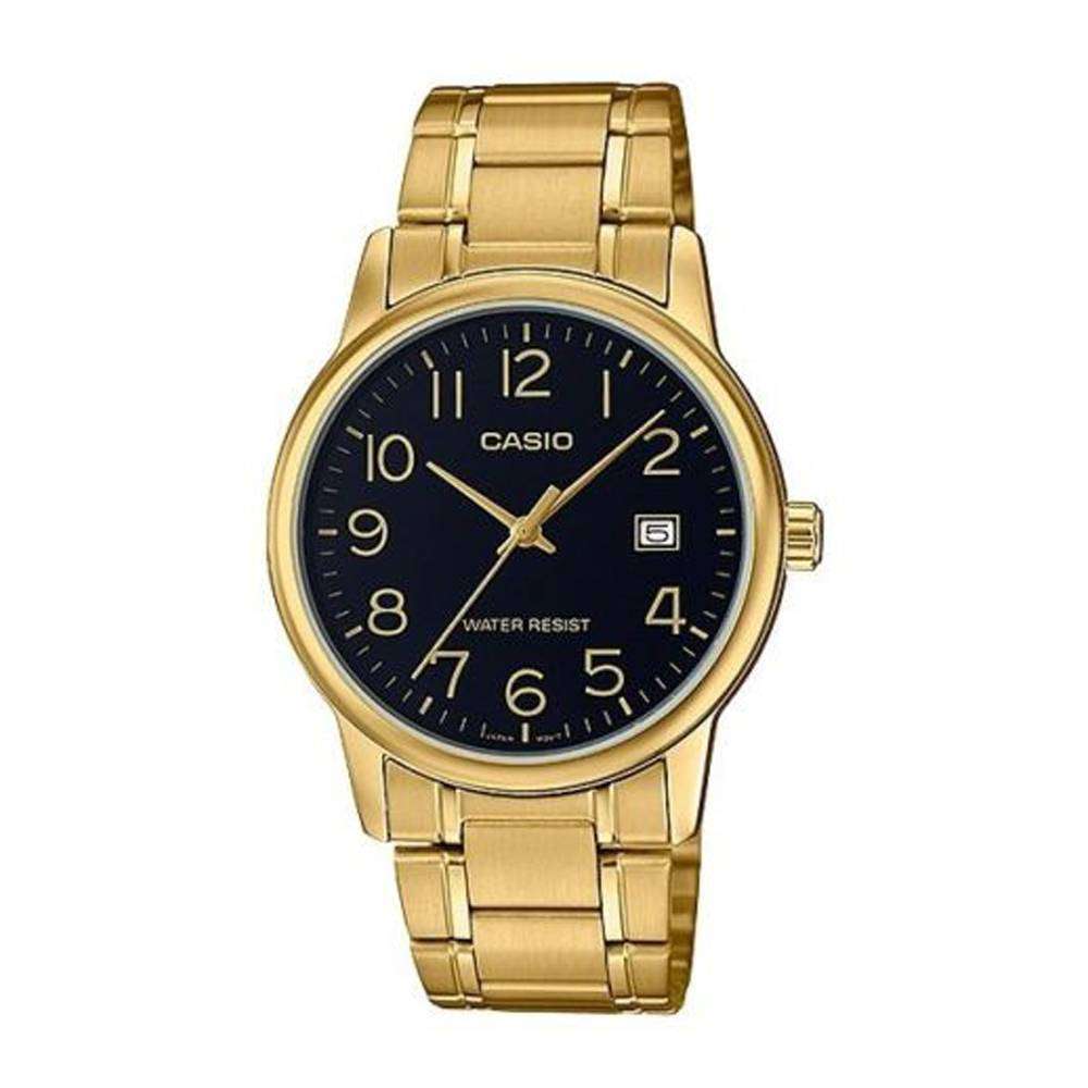 Casio MTP V002G 1B Gold Stainless Watch for Men Watch