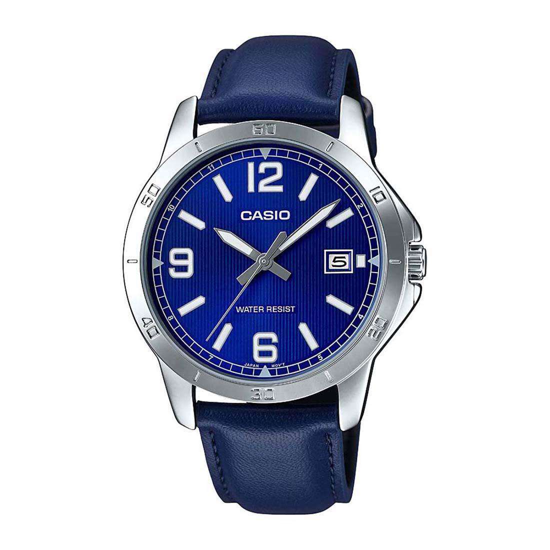 Casio blue outlet leather strap watch