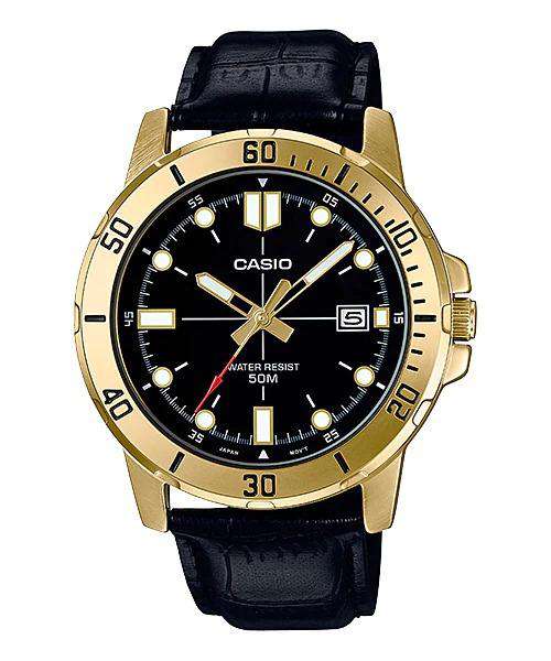 Casio MTP VD01GL 1EVUDF Black Leather Strap Watch for Men