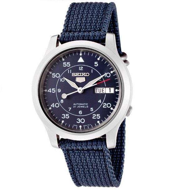 Seiko men's snk807 seiko 5 automatic stainless steel outlet watch with blue canvas band