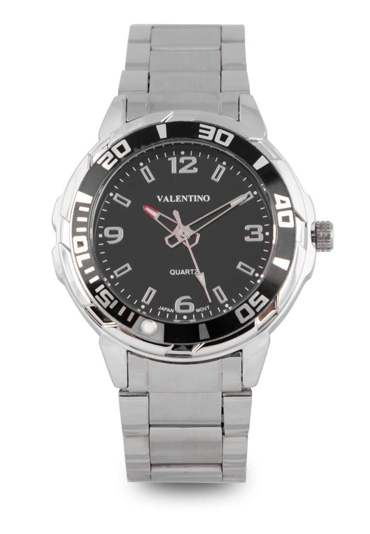 Valentino 20122318-BLACK DIAL Silver Stainless Strap Watch for Men-Watch Portal Philippines