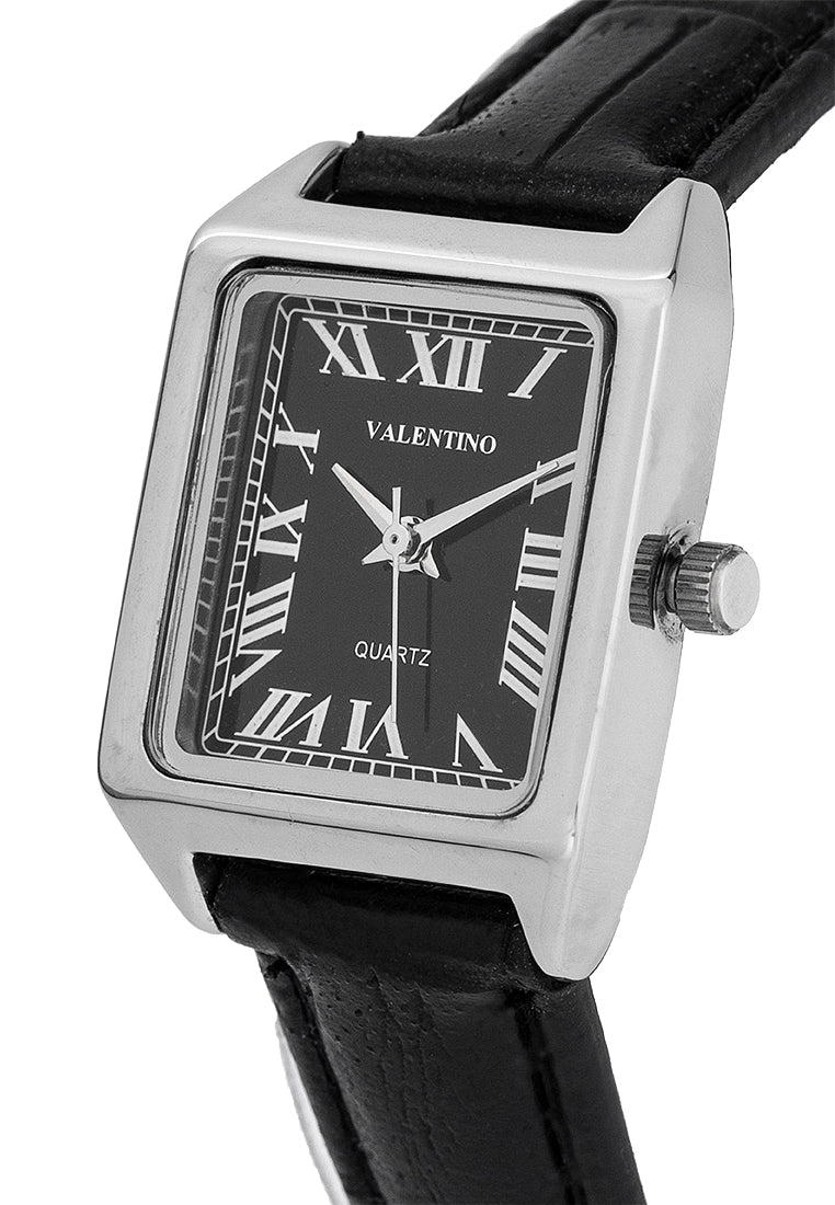 Valentino 20122376-BLK STRAP - SILVER DIAL Leather Strap Analog Watch for Women-Watch Portal Philippines