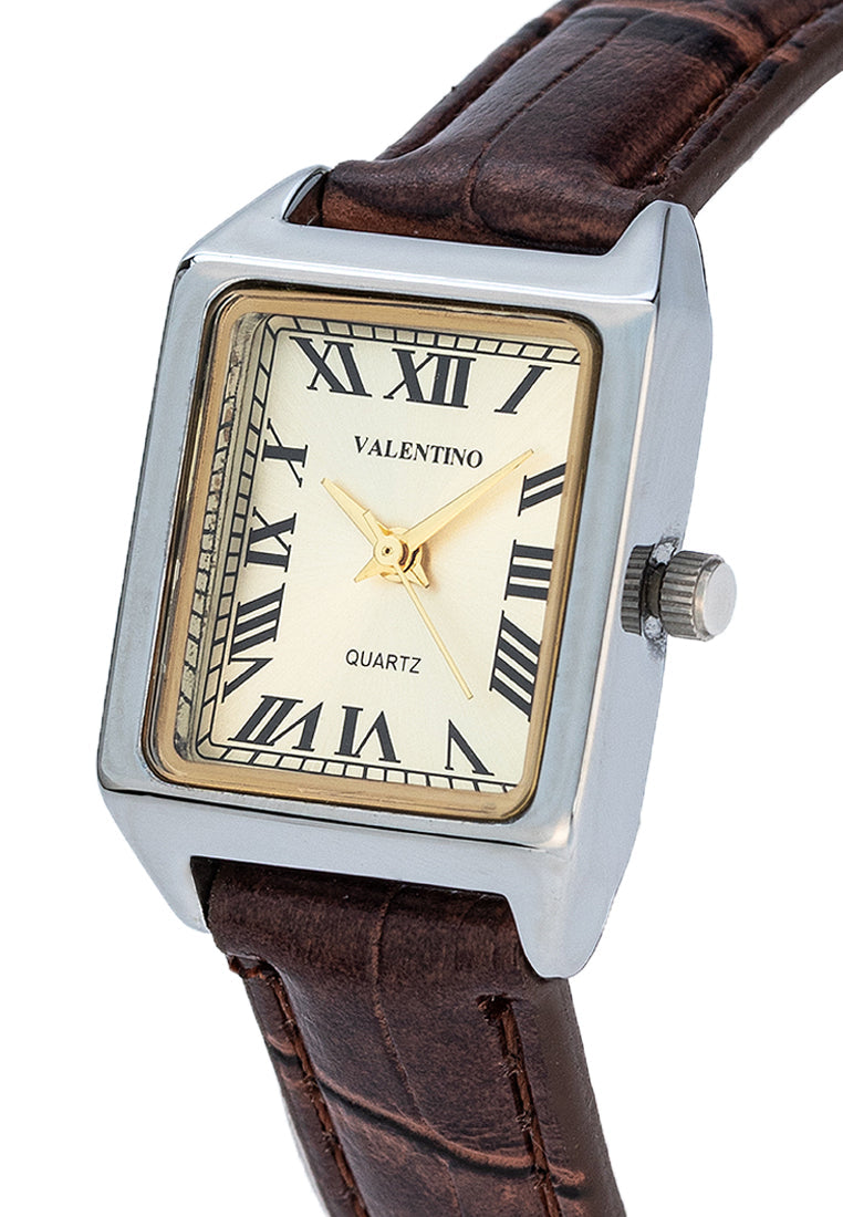 Valentino 20122376-BRWN STRAP - SILVER DIAL Leather Strap Analog Watch for Women-Watch Portal Philippines