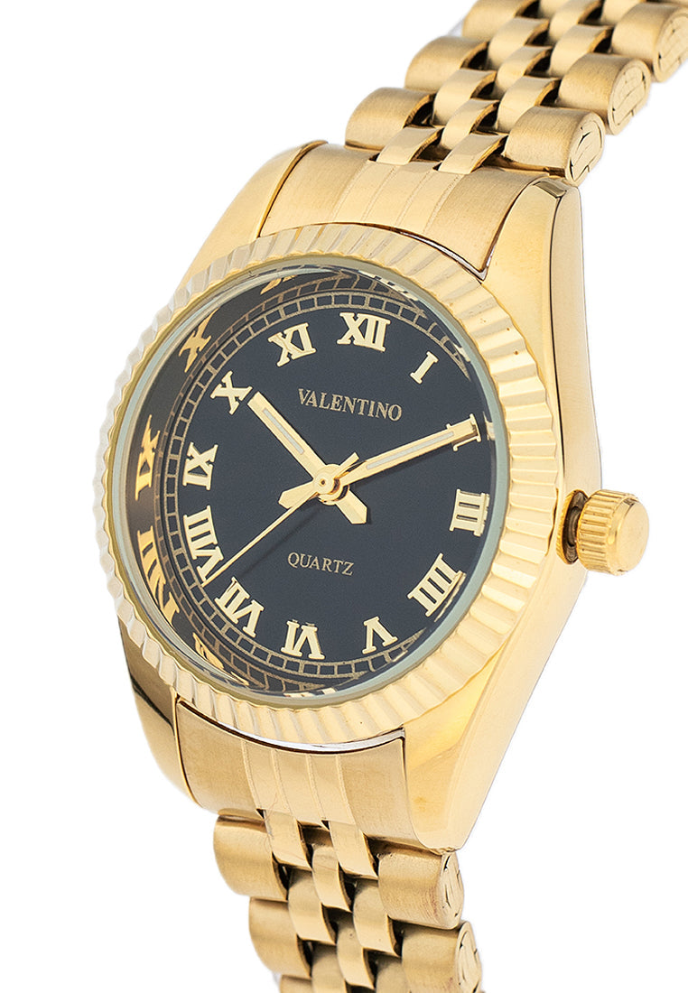 Valentino 20122403-GOLD - BLACK DIAL Stainless Steel Strap Analog Watch for Women-Watch Portal Philippines