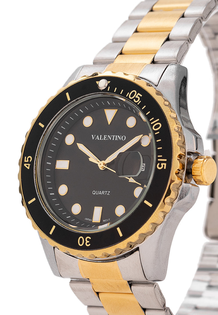 Valentino 20122409-TWO TONE - BLACK DIAL Stainless Steel Strap Analog Watch for Men-Watch Portal Philippines