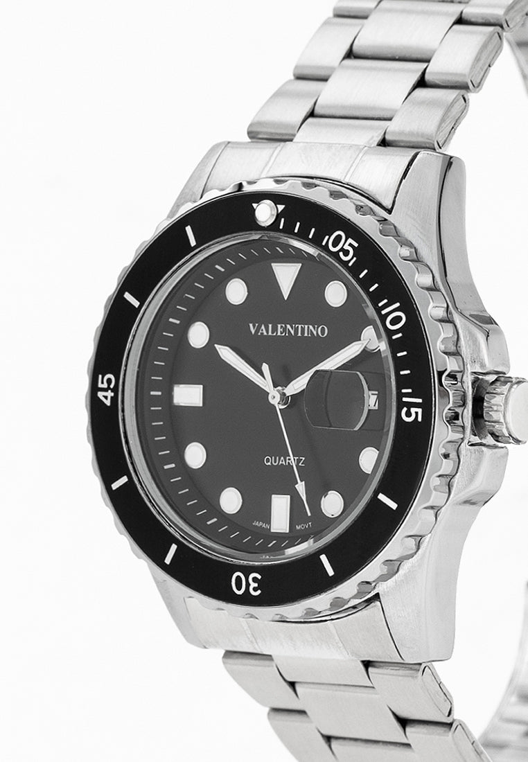 Valentino 20122410-BLACK DIAL Stainless Steel Strap Analog Watch for Men-Watch Portal Philippines