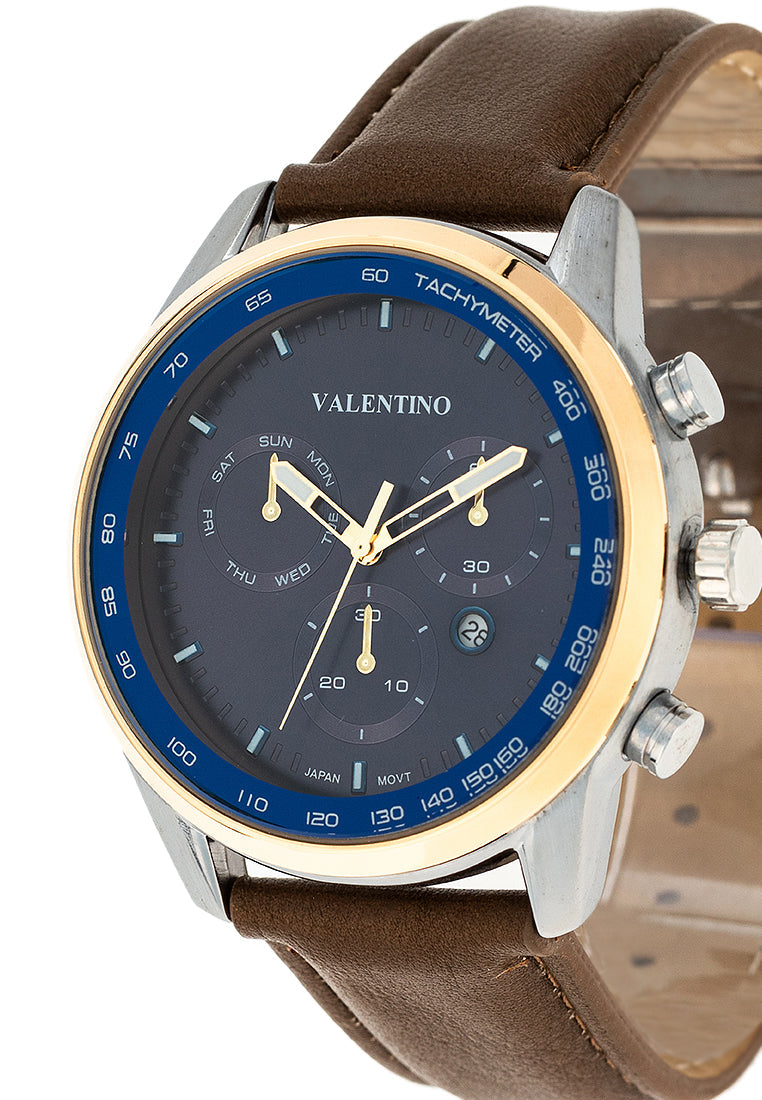 Valentino 20122411-GOLD CASE - BLUE DL Leather Strap Analog Watch for Men-Watch Portal Philippines