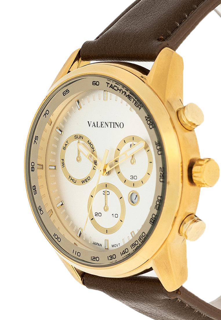 Valentino 20122411-GOLD CASE - SILVER DL Leather Strap Analog Watch for Men-Watch Portal Philippines