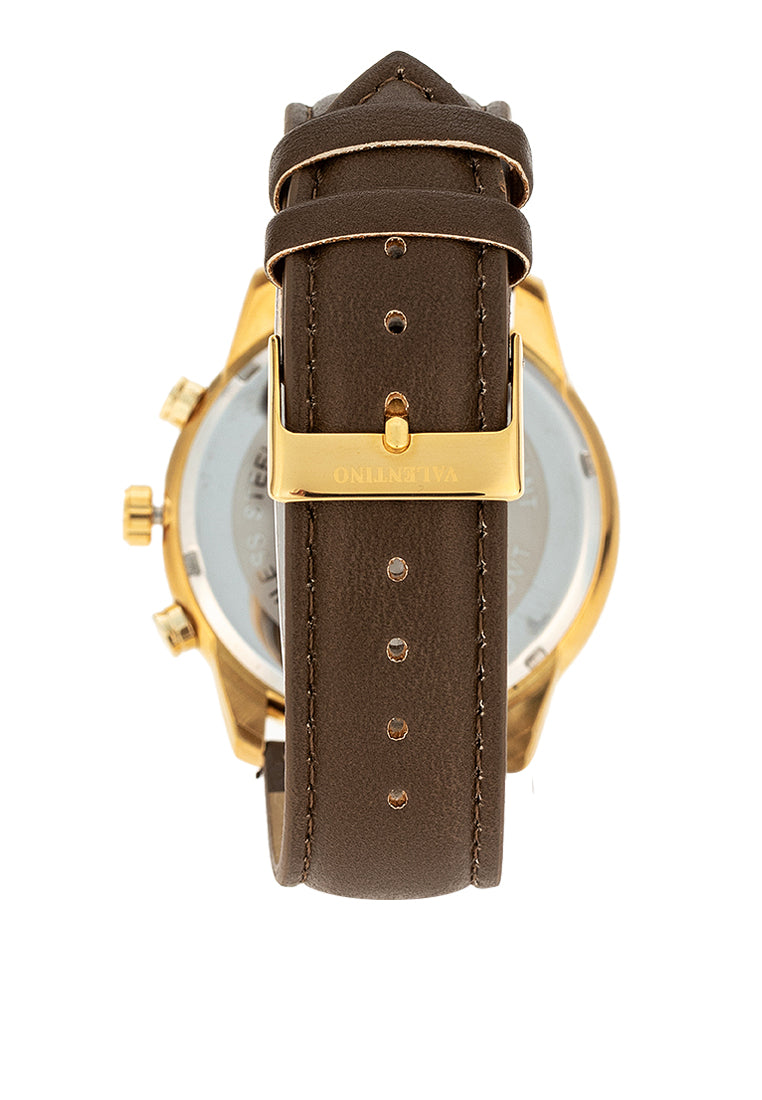 Valentino 20122411-GOLD CASE - SILVER DL Leather Strap Analog Watch for Men-Watch Portal Philippines