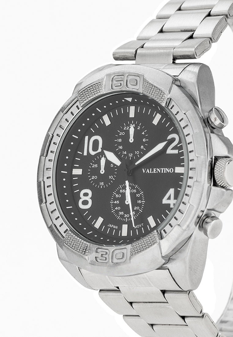 Valentino 20122419-BLACK DIAL Stainless Steel Strap Analog Watch for Men-Watch Portal Philippines