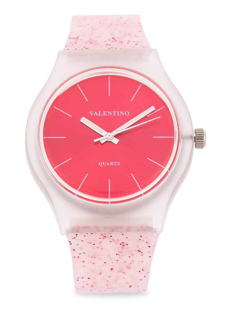 Valentino Rubber Strap Analog Watch for Women 20122094-PINK GLITTER LINE-Watch Portal Philippines