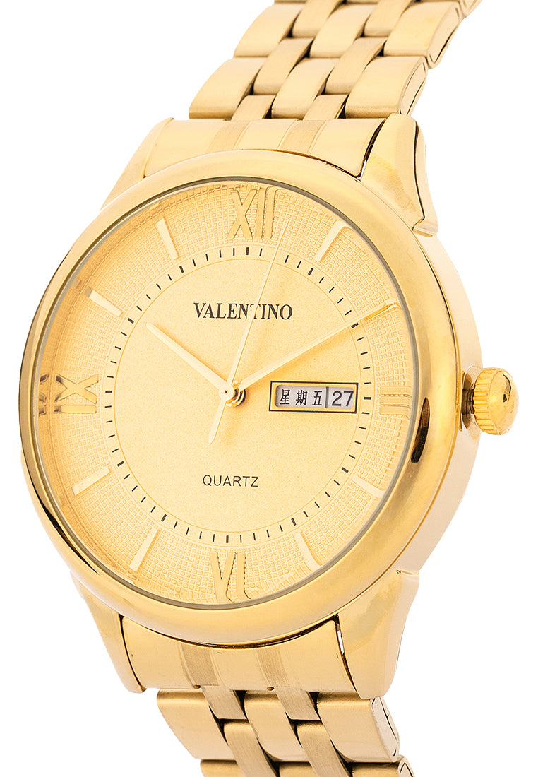 Valentino Stainless Steel Strap Analog Watch for Men 20122478-GOLD DIAL-Watch Portal Philippines