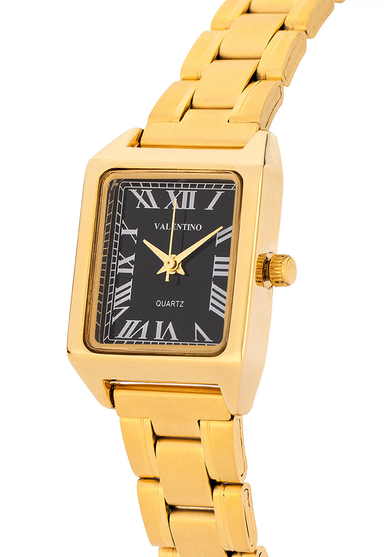 Valentino Stainless Steel Strap Analog Watch for Women 20122256-GOLD - BLACK DIAL ROMAN-Watch Portal Philippines